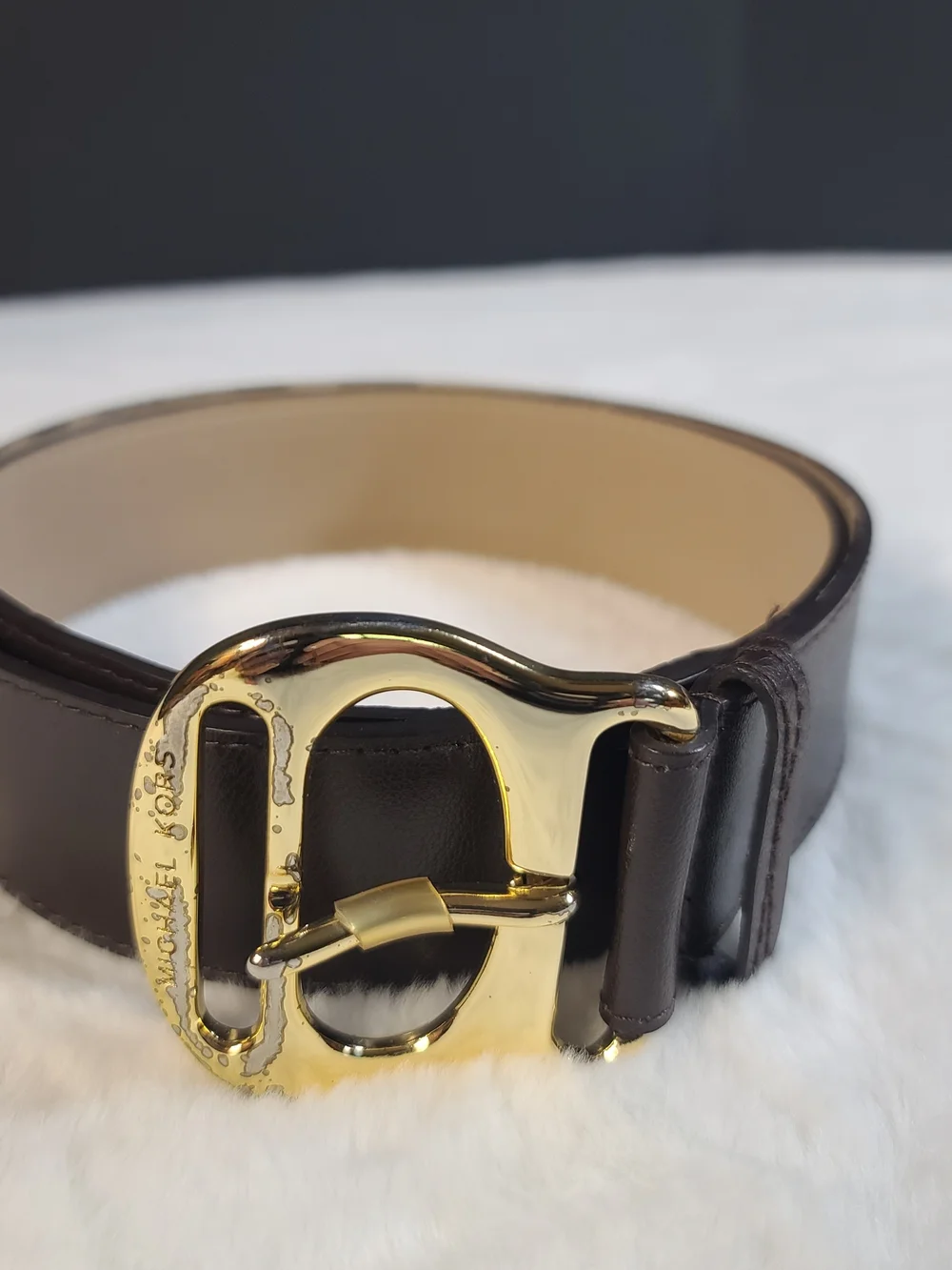 Michael Kors Dark Brown Leather Belt with Gold Buckle